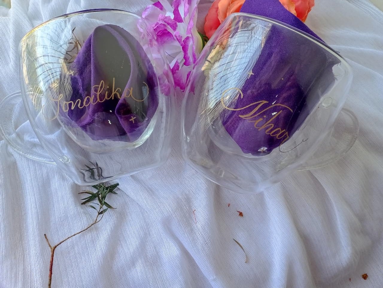 Customized Engraved Double Wall Glass Coffee Mugs