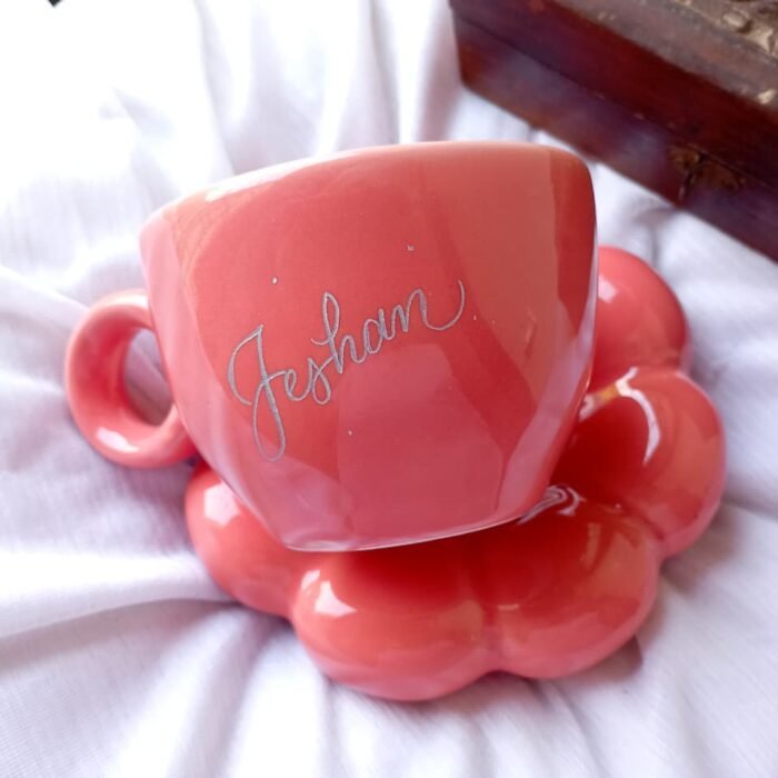 Engraved Ceramic Sunflower Shape Cup Set